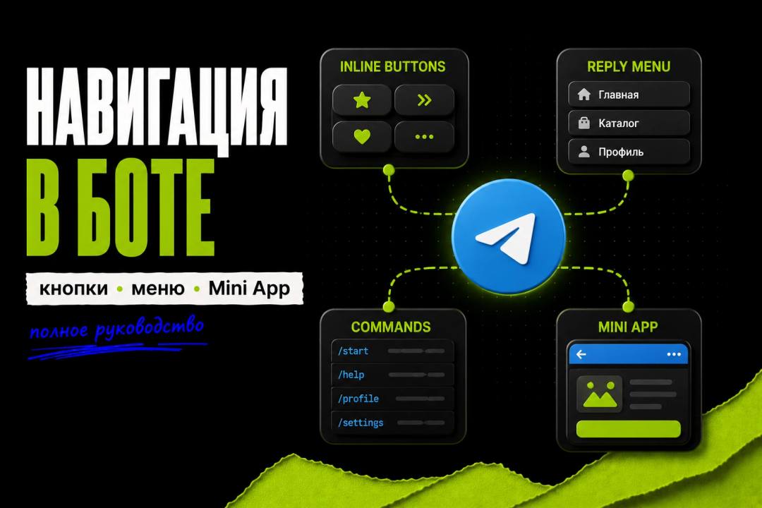 How to Navigate in a Telegram Bot: Inline buttons, reply menus, commands and Mini App - обложка