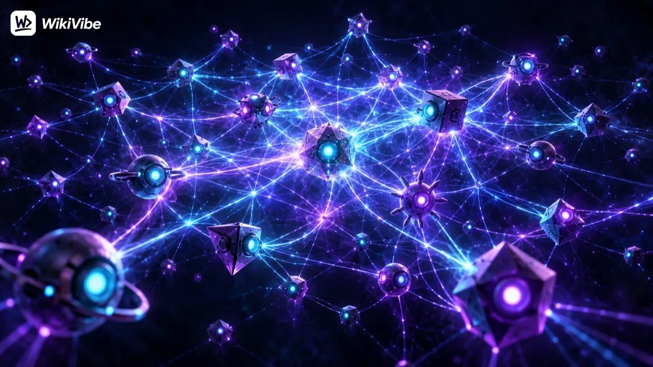 Many individual agents connected by a network: each node is simple in itself, and the connection between them forms something more