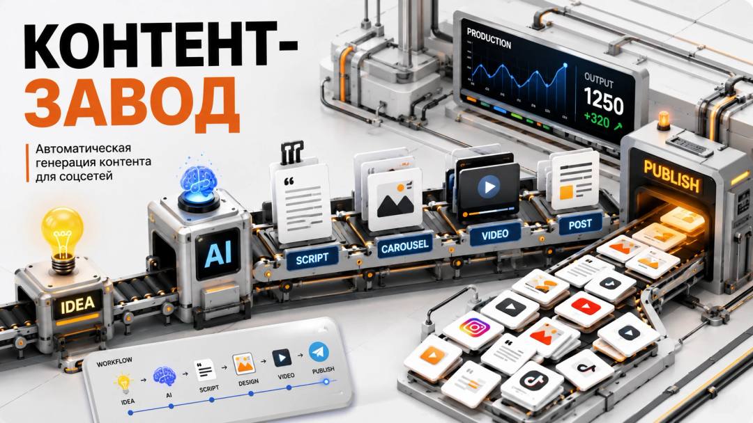 Content factory: how to build a system of automatic generation of videos, carousels and posts for social networks - обложка