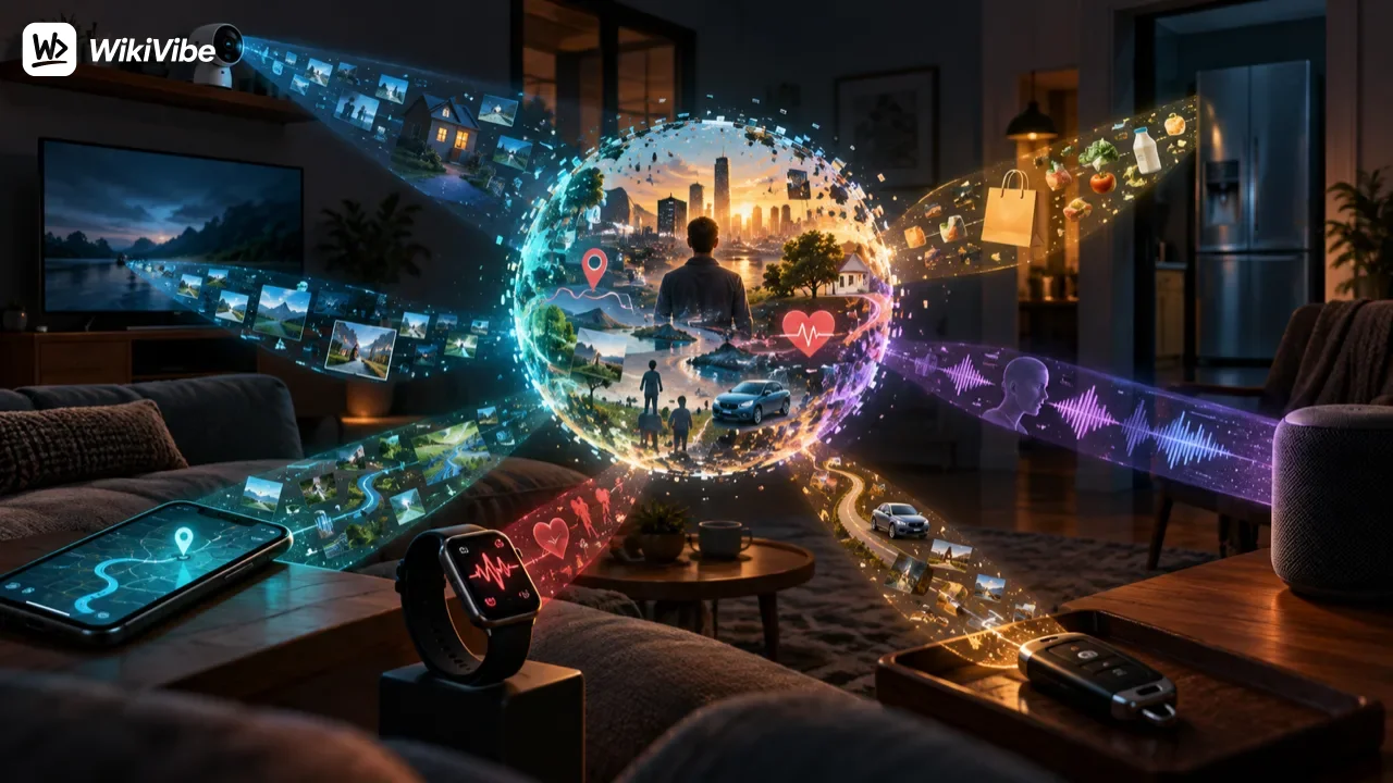 Remote, TV, camera, watch and phone in one room: each sensor sees only its own fragment, and together they give the overall picture